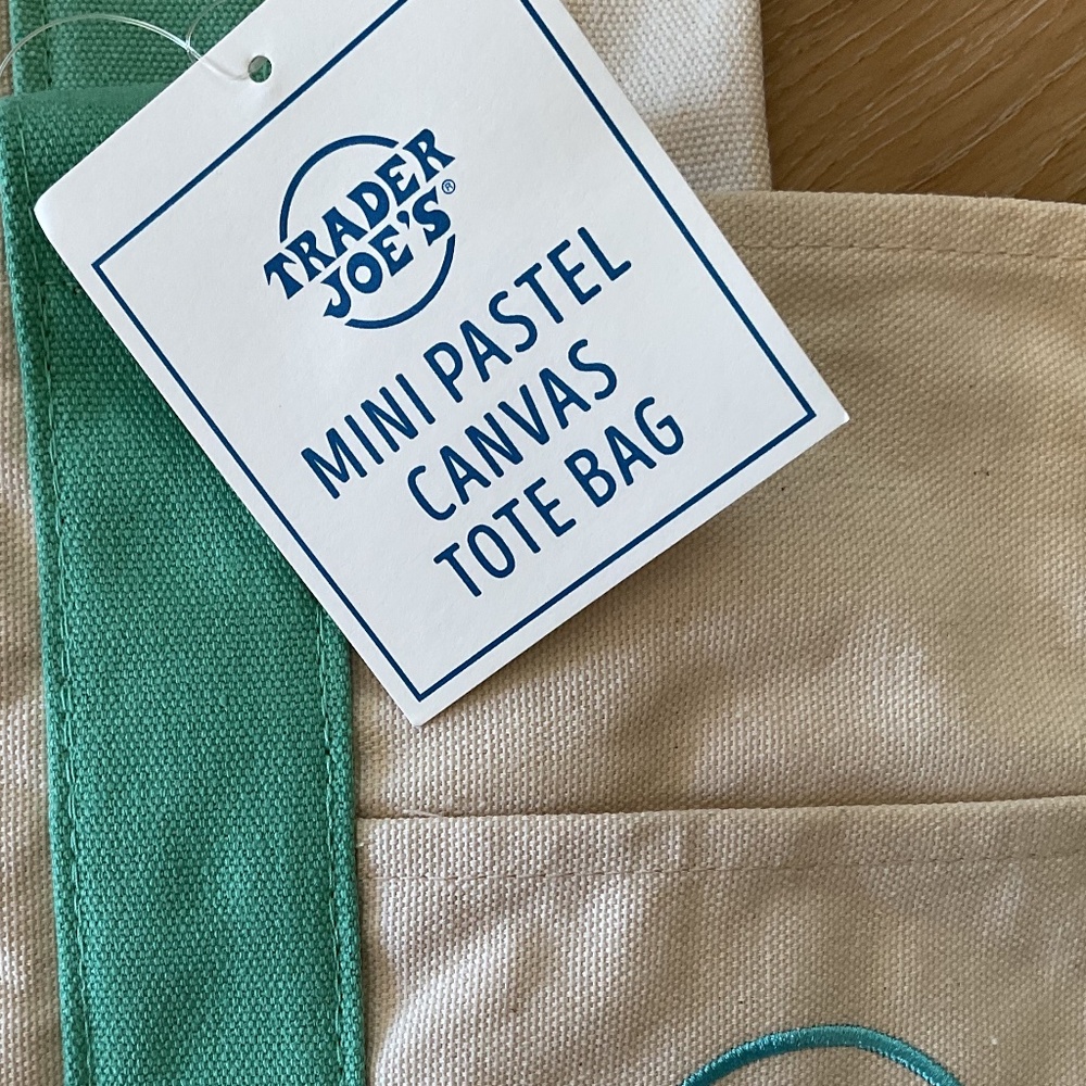 NWT Trader Joes Mini Pastel Canvas Tote Bags 3 Spring Colors Lot Of 11 Pc - Picture 7 of 11